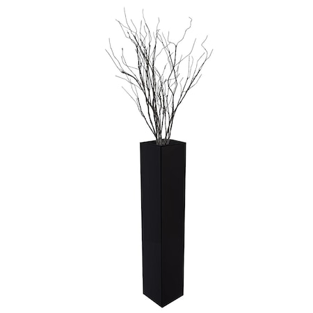 Tall Rectangular Wooden Modern Floor Vase, Black 40 Inch